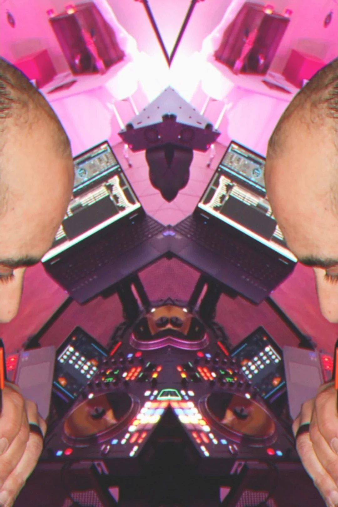 Le DJ aux platines, régie sous éclairage rose — DJ mariage DJ anniversaire The French Deejay's