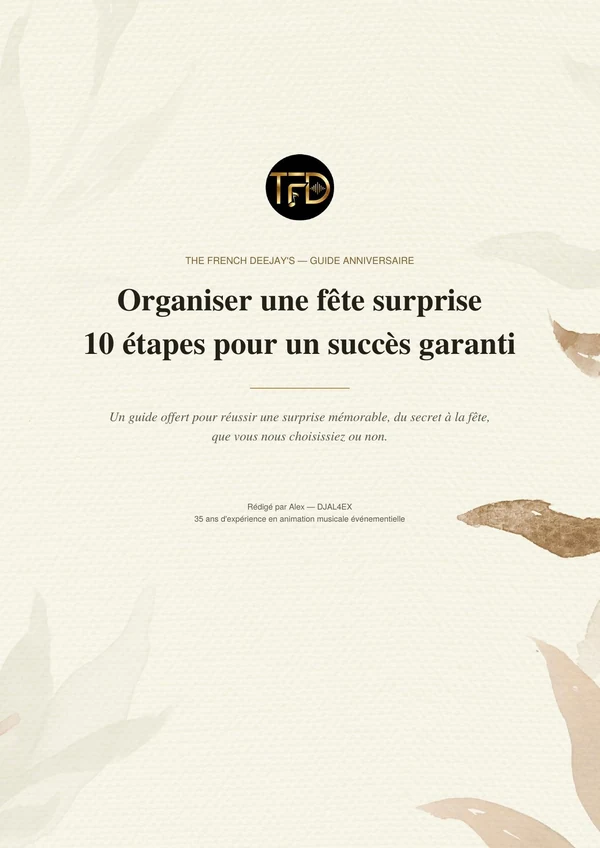 Couverture du guide — Organiser une fête surprise, 10 étapes pour un succès garanti
